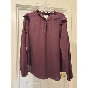 St. John's Bay Maroon Ruffle Long-Sleeve Blouse Size Medium